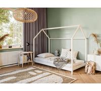 Lit de maison Lit d'enfant 90x200 cm Lit avec sommier à lattes Lit d'enfant Lit d'adolescent Lit simple Lit de jeu Lit au sol Lit de maison Ciel blanc Pin