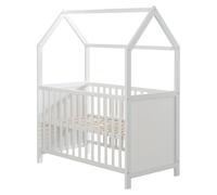 Lit de maison Roba, 60 x 120 cm - Lit bébé et lit d'appoint pour enfants, design maison - Réglable en hauteur sur 6 positions - Blanc
