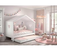 Lit de maison Vipack Amori avec surface de couchage 90 x 200 cm, incl. sommier à lattes et tiroir de lit, finition en pin et MDF laqué blanc