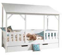 Lit de maison Vipack avec surface de couchage de 90 x 200 cm et tiroir de lit, corps laqué blanc, toit en blanc