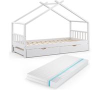 Lit de maison Vitalispa Design Blanc 90x200 cm avec lit d'appoint et matelas, Model 36235