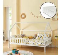 Lit de maison 'Ydre' avec matelas et protection contre les chutes Bois 120 x 200 cm Blanc