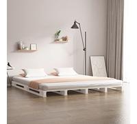 Lit de Palette Blanc en Bois de pin Massif 140x200 cm Cadre Robuste avec Lattes Pratiques pour Chambre à Coucher Moderne et Stable