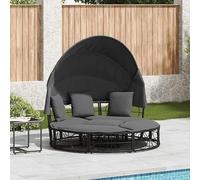 Lit de relaxation avec toit et coussins. Ensemble de mobilier de jardin en forme de L pour petit balcon. Ensemble de salon de jardin. Transat de jardin résistant aux intempéries. Canapé de balcon noir
