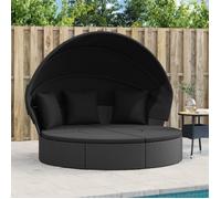 vidaXL Lit lounge d'extérieur avec toit et coussins noir Poly rotin