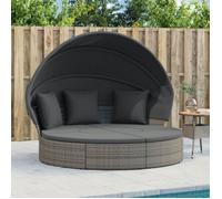 vidaXL Lit lounge d'extérieur avec toit et coussins Gris Poly rotin