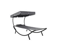 vidaXL Chaise longue avec toit solaire et coussin Gris