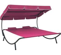 Lit de repos d'extérieur avec auvent et oreillers rose