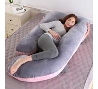 Lit de repos grand format en forme de J pour tout le corps - Lit de repos confortable pour la maman - Housse en velours amovible - Soutien pour le dos, les hanches, les jambes et le ventre - Velours g