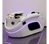 Lit de shampoing Head SPA, cuir blanc, usage professionnel en salon | Équipement de spa de tête avec cascade, fonction de massage complet du corps, kit de fumigation inclus, lumière LED futuriste