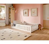 Lit d'enfant lit de sol 120x200 cm lit avec protection contre les chutes & sommier Montessori lit enfant lit adolescent | blanc pin massif garçon fille