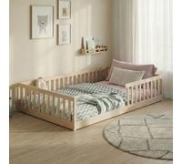 Lit de sol Lit avec protection contre les chutes & sommier à lattes Montessori Lit d'enfant Lit d'adolescent Lit simple en option avec matelas | pin naturel 120x200 cm