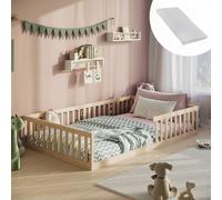 Lit de sol Lit avec protection contre les chutes & sommier à lattes Montessori Lit d'enfant Lit d'adolescent Lit simple en option avec matelas | pin naturel 140x200 cm