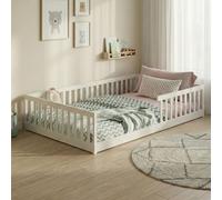 Lit de sol Lit avec protection contre les chutes & sommier à lattes Montessori Lit enfant Lit adolescent Lit simple en option avec matelas | pin blanc 140x200 cm