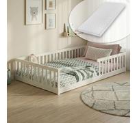 Lit de sol Lit avec protection contre les chutes & sommier à lattes Montessori Lit enfant Lit adolescent Lit simple en option avec matelas | pin blanc 140x200 cm