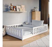Lit d'enfant lit de sol 140x200 cm lit avec protection contre les chutes & sommier Montessori lit enfant lit adolescent | blanc pin massif garçon fille