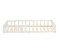 Homestyle4u - Lit enfant Montessori au sol 90x200 cm blanc avec barrière en bois et sommier