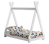 Lit de Tipi pour Enfant en Bois Naturel avec Sommier à Lattes Blanc Mat 140 x 70 cm