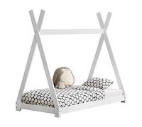 Lit de Tipi pour Enfant en Bois Naturel avec Sommier à Lattes Blanc Mat 160 x 80 cm