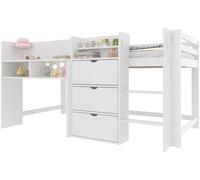 Lit de transition pour enfant en forme de maison - 90 x 200 cm - Plusieurs compartiments de rangement - Espace de jeu et de repos sous le lit - Sans matelas - Blanc