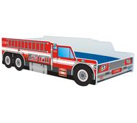 Lit de voiture 70x140 cm Lit de jeu pour enfants avec matelas, protection contre les chutes et sommier à lattes 140x70 cm Lit de voiture pour pompiers