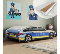 Lit de voiture Lit d'enfant Lit d'adolescent 70x140 | 80x160 avec protection contre les chutes & matelas | 80x160 cm Voiture de police Policier Enfants Lit de jeu