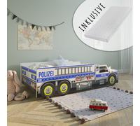 Lit de voiture Lit d'enfant Lit d'adolescent 80x160 cm avec protection contre les chutes et matelas | Voiture de police Policier Enfants Lit de jeu