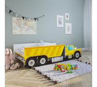 Lit de voiture Lit d'enfant Lit d'adolescent avec protection contre les chutes Chantier Bagger Kipplader Enfants Lit de jeu 80x160 cm de 3 à 10 ans
