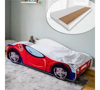 Lit de voiture pour enfants Lit d'adolescent 70x140 | 80x160 avec protection contre les chutes & matelas | Lit de jeu pour enfants Rennfahrer 140x70 cm