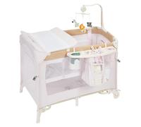 Lit de voyage pour bébé - Lit d'appoint 5 en 1 - Pliable, avec matelas à langer, berceau à bascule, mobile musical, roulettes - Rose
