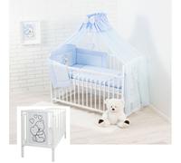 lit d'enfant 12 pièces avec matelas, draps et accessoires - Teddy Bear with heart blue