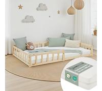 Lit D'Enfant 120x200 cm avec Matelas Lit Montessori avec Barriere en Bois Naturelle Lit au Sol Bebe Lit Bas Lit Simple