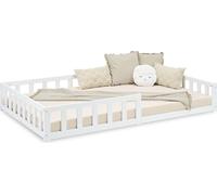 Lit D'Enfant 120x200 cm Lit Montessori avec Barriere en Bois Blanc Lit au Sol Bebe Lit Bas Lit Simple