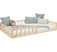 Lit D'Enfant 120x200 cm Lit Montessori avec Barriere en Bois Naturelle Lit au Sol Bebe Lit Bas Lit Simple Lit Petit Double