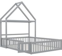 Lit d'enfant 140 x 200 cm - Structure de lit - Bois massif - Espace de rangement - Barrières de sécurité sur tout le pourtour avec portes - Sommier à lattes inclus - Gris