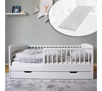 Lit d'enfant 70x140 cm avec matelas, sommier à lattes, tiroir et protection contre les chocs en bois massif blanc - 140 x 70 cm taille parfaite après le lit à barreaux lit bébé