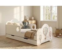 Lit d'enfant 140 x 70 cm avec tiroir, matelas, coffre de rangement, barrière de sécurité, ensemble complet, autocollants, ballons