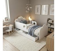 Lit d'enfant 140 x 70 cm avec tiroir, matelas, coffre de rangement, barrière de sécurité, ensemble complet