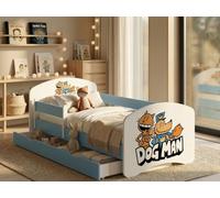 Lit d'enfant 140 x 70 cm bleu avec matelas et tiroir | Ensemble complet avec barrière de sécurité | Lit robuste pour la chambre d'enfant