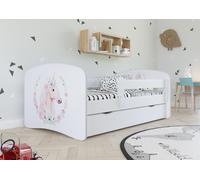 Lit d'enfant 180x80 avec matelas, protection antichute, sommier à lattes & tiroir en blanc 80 x 180 fille Lit rose cheval