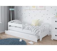 Lit d'enfant 80x160 | 80x180 | 90x200 cm avec tiroir, protection contre les chutes & sommier à lattes en blanc 160 x 80 filles garçons Lit