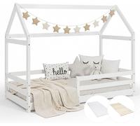 Lit D'Enfant 80x160 cm avec Matelas Lit Cabane Montessori avec Barriere Lit Montessori Bébé Lit Maison
