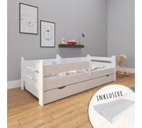 Lit d'enfant 80x160 cm avec matelas, protection contre les chutes, tiroir & sommier à lattes en blanc 160 x 80 cm filles garçons lit adolescent lit simple