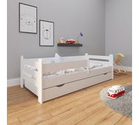 Lit d'enfant 80x160 cm avec protection contre les chutes, tiroir & sommier à lattes en blanc 160 x 80 cm Filles Garçons Lit d'adolescent Lit simple