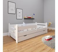 Lit d'enfant 80x180 cm avec protection contre les chutes, tiroir & sommier à lattes en blanc 180 x 80 cm Filles Garçons Lit d'adolescent Lit simple