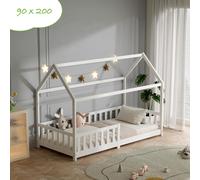 Lit d'enfant 90×200 avec protection contre les chutes et grille, lit pour parc d'enfant - lit d'enfant 90×200 pour enfants - lit pour parc d'enfant 90×200 blanc