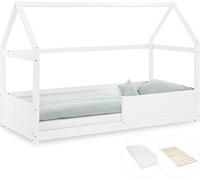 Lit D'Enfant 90x200 cm avec Matelas Lit Cabane Montessori avec Barriere Lit Montessori Bébé Lit Maison