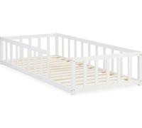 Lit D'Enfant 90x200 cm Lit Montessori avec Barriere en Bois Blanc Lit au Sol Bebe Lit Bas Lit Simple