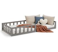 Lit D'Enfant 90x200 cm Lit Montessori avec Barriere en Bois Gris Lit au Sol Bebe Lit Bas Lit Simple