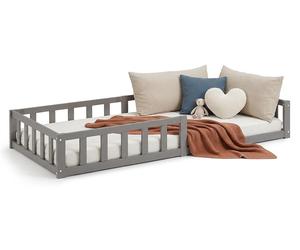 Lit D'Enfant 90x200 cm Lit Montessori avec Barriere en Bois Gris Lit au Sol Bebe Lit Bas Lit Simple